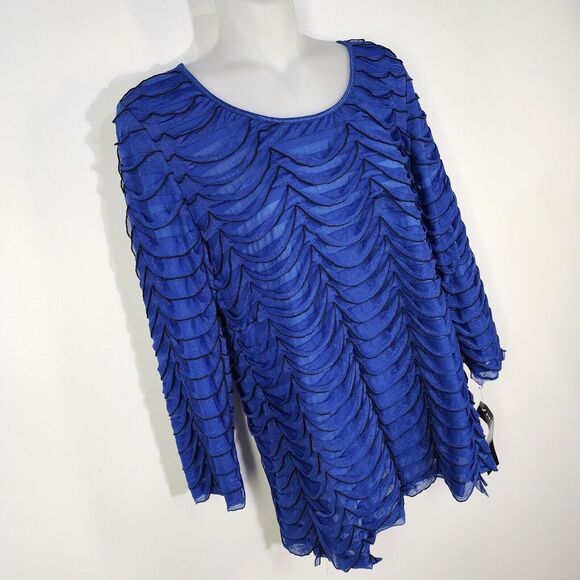 Notations Top Blouse Womens Large Blue Layered Ruffles 3/4 Sleeve Stretch Lined - Picture 4 of 10